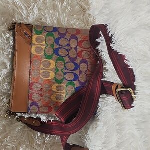 COACH CA232 Kitt Messenger Bag In Rainbow Signature Canvas Pride Collection